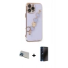 MARSİLYAN™- iPhone 13 Pro Max Kılıf Nova Işık Prime - Siyah 3D Antistatik Hayalet Cam Ekran Koruyucu + Rainbow Kamera Lens Koruma Cam - MI