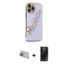 MARSİLYAN™- iPhone 13 Pro Max Kılıf Nova Işık Prime - Siyah 3D Antistatik Hayalet Cam Ekran Koruyucu + Rainbow Kamera Lens Koruma Cam - MR