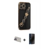 MARSİLYAN™- iPhone 13 Pro Max Kılıf Nova Işık Prime - Siyah 3D Antistatik Hayalet Cam Ekran Koruyucu + Rainbow Kamera Lens Koruma Cam - MR