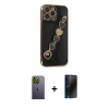 MARSİLYAN™- iPhone 13 Pro Max Kılıf Nova Işık Prime - Siyah 3D Antistatik Hayalet Cam Ekran Koruyucu + Neon Fosforlu Kamera Lens - YL
