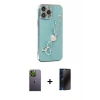 MARSİLYAN™- iPhone 13 Pro Max Kılıf Nova Işık Prime - Siyah 3D Antistatik Hayalet Cam Ekran Koruyucu + Neon Fosforlu Kamera Lens - YL