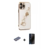 MARSİLYAN™- iPhone 13 Pro Max Kılıf Nova Işık Prime - Siyah 3D Antistatik Hayalet Cam Ekran Koruyucu + Renkli Kamera Lens Koruma Cam - PE