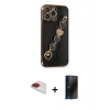 MARSİLYAN™- iPhone 13 Pro Max Kılıf Nova Işık Prime - Siyah 3D Antistatik Hayalet Cam Ekran Koruyucu + Pers Alüminyum Kamera Lens - KI