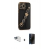 MARSİLYAN™- iPhone 13 Pro Max Kılıf Nova Işık Prime - Siyah 3D Antistatik Hayalet Cam Ekran Koruyucu + Pers Alüminyum Kamera Lens - SABE