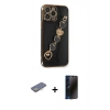 MARSİLYAN™- iPhone 13 Pro Max Kılıf Nova Işık Prime - Siyah 3D Antistatik Hayalet Cam Ekran Koruyucu + Renkli Kamera Lens Koruma Cam - SI