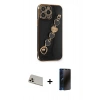 MARSİLYAN™- iPhone 13 Pro Max Kılıf Nova Işık Prime - Siyah 3D Antistatik Hayalet Cam Ekran Koruyucu + Rainbow Kamera Lens Koruma Cam - REGD