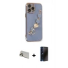MARSİLYAN™- iPhone 13 Pro Max Kılıf Nova Işık Prime - Siyah 3D Antistatik Hayalet Cam Ekran Koruyucu + Rainbow Kamera Lens Koruma Cam - REGD