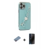 MARSİLYAN™- iPhone 13 Pro Max Kılıf Nova Işık Prime - Siyah 3D Antistatik Hayalet Cam Ekran Koruyucu + Shine Kamera Lens Koruma Cam - PE