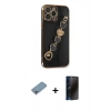 MARSİLYAN™- iPhone 13 Pro Max Kılıf Nova Işık Prime - Siyah 3D Antistatik Hayalet Cam Ekran Koruyucu + Shine Kamera Lens Koruma Cam - GI