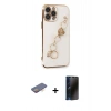 MARSİLYAN™- iPhone 13 Pro Max Kılıf Nova Işık Prime - Siyah 3D Antistatik Hayalet Cam Ekran Koruyucu + Renkli Kamera Lens Koruma Cam - TU