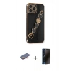 MARSİLYAN™- iPhone 13 Pro Max Kılıf Nova Işık Prime - Siyah 3D Antistatik Hayalet Cam Ekran Koruyucu + Renkli Kamera Lens Koruma Cam - TU