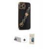 MARSİLYAN™- iPhone 13 Pro Max Kılıf Nova Işık Prime - Siyah 6D Mat Seramik Hayalet Nano Ekran Koruyucu + Mor Rainbow Kamera Lens Koruma Cam