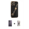 MARSİLYAN™- iPhone 13 Pro Max Kılıf Nova Işık Prime - Siyah Bilvis 3D Cam Ekran Koruyucu + Neon Fosforlu Kamera Lens - BZ