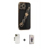 MARSİLYAN™- iPhone 13 Pro Max Kılıf Nova Işık Prime - Siyah Bilvis 3D Cam Ekran Koruyucu + Gold Shine Kamera Lens