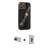 MARSİLYAN™- iPhone 13 Pro Max Kılıf Nova Işık Prime - Siyah Bilvis 3D Cam Ekran Koruyucu + Kırmızı Rainbow Kamera Lens Koruma Cam