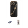 MARSİLYAN™- iPhone 13 Pro Max Kılıf Nova Işık Prime - Siyah Bilvis 3D Cam Ekran Koruyucu + Mavi Renkli Kamera Lens Koruma Cam