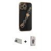 MARSİLYAN™- iPhone 13 Pro Max Kılıf Nova Işık Prime - Siyah Bilvis 3D Cam Ekran Koruyucu + Rainbow Kamera Lens Koruma Cam - MR