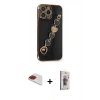MARSİLYAN™- iPhone 13 Pro Max Kılıf Nova Işık Prime - Siyah Bilvis 3D Cam Ekran Koruyucu + Pers Alüminyum Kamera Lens - KI
