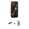 MARSİLYAN™- iPhone 13 Pro Max Kılıf Nova Işık Prime - Siyah Bilvis 3D Cam Ekran Koruyucu + Renkli Kamera Lens Koruma Cam - PE
