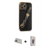 MARSİLYAN™- iPhone 13 Pro Max Kılıf Nova Işık Prime - Siyah Bilvis 3D Cam Ekran Koruyucu + Rose Gold Rainbow Kamera Lens Koruma Cam