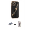 MARSİLYAN™- iPhone 13 Pro Max Kılıf Nova Işık Prime - Siyah Bilvis 3D Cam Ekran Koruyucu + Sarı Renkli Kamera Lens Koruma Cam