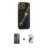 MARSİLYAN™- iPhone 13 Pro Max Kılıf Nova Işık Prime - Siyah Bilvis 3D Mat Cam Ekran Koruyucu + Neon Fosforlu Kamera Lens - MI
