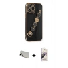 MARSİLYAN™- iPhone 13 Pro Max Kılıf Nova Işık Prime - Siyah Bilvis 3D Mat Cam Ekran Koruyucu + Rainbow Kamera Lens Koruma Cam - BZ