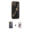 MARSİLYAN™- iPhone 13 Pro Max Kılıf Nova Işık Prime - Siyah Bilvis 3D Mat Cam Ekran Koruyucu + Neon Fosforlu Kamera Lens - YL