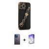 MARSİLYAN™- iPhone 13 Pro Max Kılıf Nova Işık Prime - Siyah Bilvis 5in1 3D Magic Cam Ekran Koruyucu + Mavi Neon Fosforlu Kamera Lens