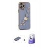 MARSİLYAN™- iPhone 13 Pro Max Kılıf Nova Işık Prime - Siyah Bilvis 5in1 5D Magic Hayalet Cam Ekran Koruyucu + Mavi Renkli Kamera Lens Koruma Cam