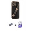 MARSİLYAN™- iPhone 13 Pro Max Kılıf Nova Işık Prime - Siyah Bilvis 5in1 5D Magic Hayalet Cam Ekran Koruyucu + Sarı Renkli Kamera Lens Koruma Cam