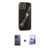 MARSİLYAN™- iPhone 13 Pro Max Kılıf Nova Işık Prime - Siyah Bilvis 5in1 5D Magic Hayalet Cam Ekran Koruyucu + Neon Fosforlu Kamera Lens - MI