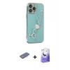MARSİLYAN™- iPhone 13 Pro Max Kılıf Nova Işık Prime - Siyah Bilvis 5in1 5D Magic Hayalet Cam Ekran Koruyucu + Mavi Renkli Kamera Lens Koruma Cam