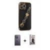 MARSİLYAN™- iPhone 13 Pro Max Kılıf Nova Işık Prime - Siyah Bilvis Hayalet Cam Ekran Koruyucu + Neon Fosforlu Kamera Lens - BZ