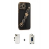 MARSİLYAN™- iPhone 13 Pro Max Kılıf Nova Işık Prime - Siyah Bilvis Hayalet Cam Ekran Koruyucu + Gold Shine Kamera Lens