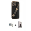 MARSİLYAN™- iPhone 13 Pro Max Kılıf Nova Işık Prime - Siyah Bilvis Hayalet Cam Ekran Koruyucu + Mavi Rainbow Kamera Lens Koruma Cam
