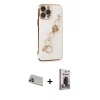 MARSİLYAN™- iPhone 13 Pro Max Kılıf Nova Işık Prime - Siyah Bilvis Hayalet Cam Ekran Koruyucu + Mor Rainbow Kamera Lens Koruma Cam
