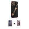 MARSİLYAN™- iPhone 13 Pro Max Kılıf Nova Işık Prime - Siyah Bilvis Hayalet Cam Ekran Koruyucu + Neon Fosforlu Kamera Lens - MI