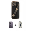 MARSİLYAN™- iPhone 13 Pro Max Kılıf Nova Işık Prime - Siyah Bilvis Hayalet Cam Ekran Koruyucu + Neon Fosforlu Kamera Lens - BZ