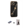 MARSİLYAN™- iPhone 13 Pro Max Kılıf Nova Işık Prime - Siyah Bilvis Hayalet Cam Ekran Koruyucu + Renkli Kamera Lens Koruma Cam - TU