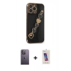 MARSİLYAN™- iPhone 13 Pro Max Kılıf Nova Işık Prime - Siyah Joko 5D Cam + Beyaz Neon Fosforlu Kamera Lens