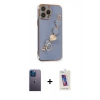MARSİLYAN™- iPhone 13 Pro Max Kılıf Nova Işık Prime - Siyah Joko 5D Cam + Mavi Neon Fosforlu Kamera Lens