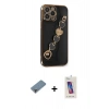 MARSİLYAN™- iPhone 13 Pro Max Kılıf Nova Işık Prime - Siyah Joko 5D Cam + Mor Metal Kamera Lens Koruma Cam