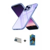 MARSİLYAN™- iPhone 13 Pro Max Kılıf Nova Işık Serisi - Siyah 18D Cam Ekran Koruyucu + Mavi Rainbow Kamera Lens Koruma Cam
