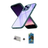 MARSİLYAN™- iPhone 13 Pro Max Kılıf Nova Işık Serisi - Siyah 18D Cam Ekran Koruyucu + Mor Rainbow Kamera Lens Koruma Cam