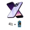 MARSİLYAN™- iPhone 13 Pro Max Kılıf Nova Işık Serisi - Siyah 18D Cam Ekran Koruyucu + Mor Rainbow Kamera Lens Koruma Cam