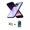 MARSİLYAN™- iPhone 13 Pro Max Kılıf Nova Işık Serisi - Siyah 18D Cam Ekran Koruyucu + Mor Rainbow Kamera Lens Koruma Cam