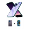 MARSİLYAN™- iPhone 13 Pro Max Kılıf Nova Işık Serisi - Siyah 18D Cam Ekran Koruyucu + Neon Fosforlu Kamera Lens - MI