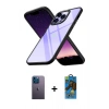 MARSİLYAN™- iPhone 13 Pro Max Kılıf Nova Işık Serisi - Siyah 18D Cam Ekran Koruyucu + Neon Fosforlu Kamera Lens - MI