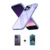 MARSİLYAN™- iPhone 13 Pro Max Kılıf Nova Işık Serisi - Siyah 18D Cam Ekran Koruyucu + Neon Fosforlu Kamera Lens - MI